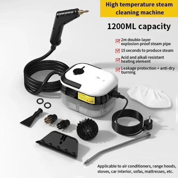 High Pressure Steam Cleaner – 1200ml Large Tank, Portable Handheld Steamer with 3 Brush Heads for Home, Kitchen & Car Cleaning - Image 3