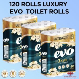 120x Luxury Evo Toilet Rolls – 3-Ply Soft Tissue, Eco-Friendly, Degradable & Recyclable Family Pack